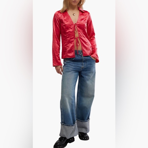 Free People Tops - Free People Star Eyes Crinkle Red Top in Small NWOT